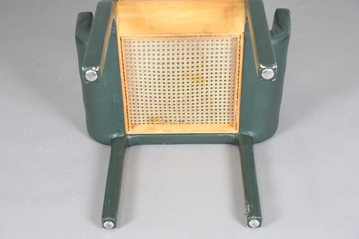 A John Makepeace satinwood and green leather covered armchair with a caned seat and back panel, - Image 13 of 13