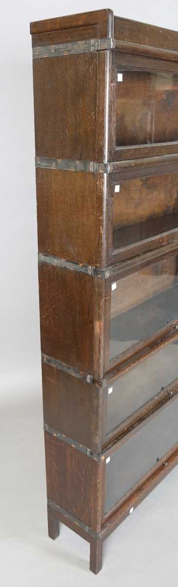 A George V oak Globe Wernicke five-section library bookcase, on block legs, height 172cm, width - Image 9 of 13