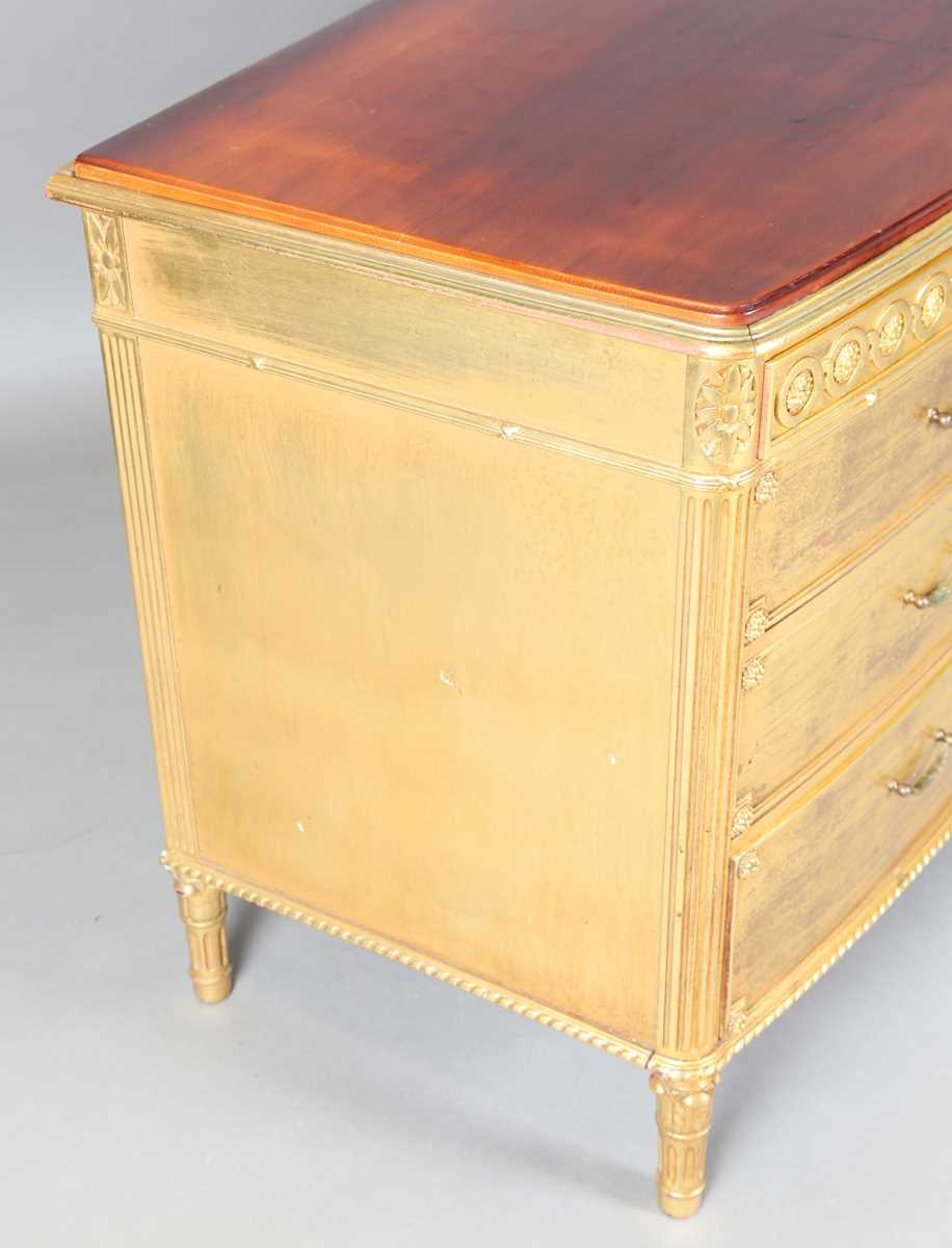 An early 20th century French gilt painted bowfront five-drawer commode, inset with a later top, - Image 7 of 9