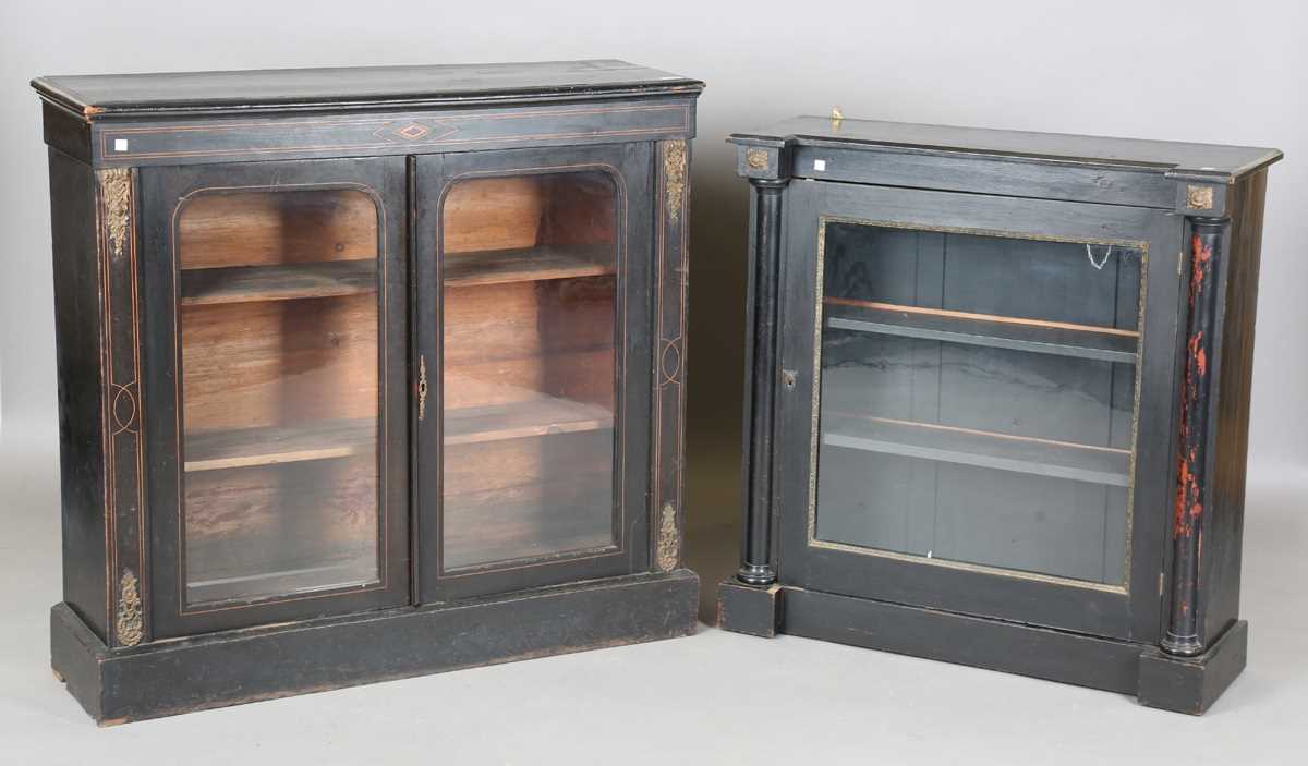 A late Victorian ebonized two-door pier cabinet, height 100cm, width 107cm, depth 31cm, together