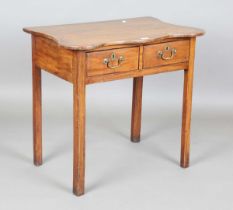 A George III mahogany side table, the later shaped top above two oak-lined drawers, height 71cm,
