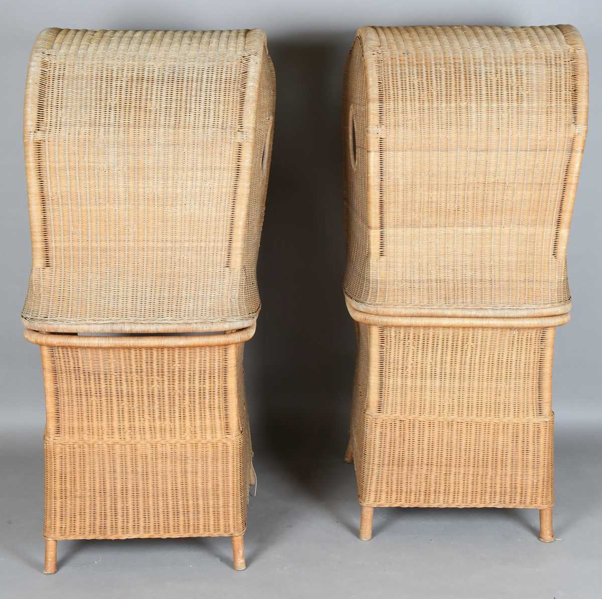 A pair of 20th century woven wicker hooded porters' chairs, height 155cm, width 73cm, depth 69cm. - Image 18 of 21