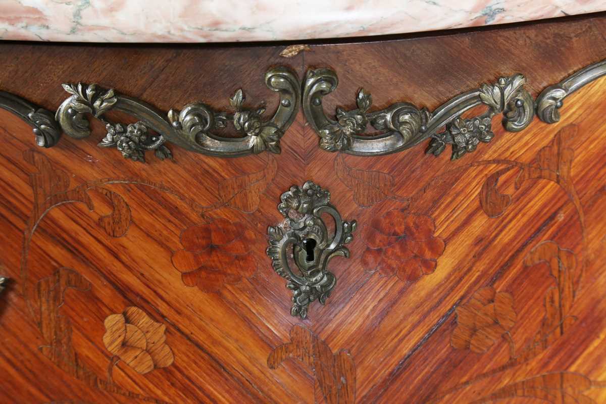 A 20th century French Louis XV style kingwood and floral marquetry two-drawer commode with a - Image 5 of 13