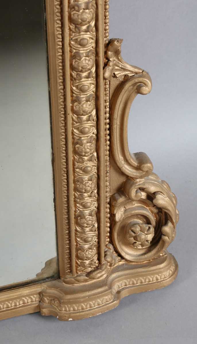 A late Victorian gilt painted overmantel mirror with foliate mouldings, height 150cm, width 112cm. - Image 8 of 11