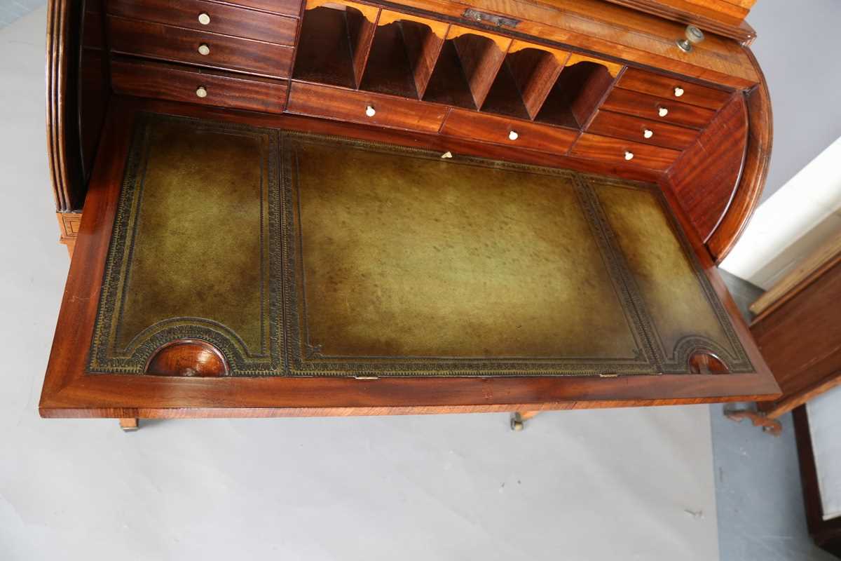 An Edwardian Neoclassical Revival satinwood cylinder bureau bookcase with overall kingwood - Image 3 of 21
