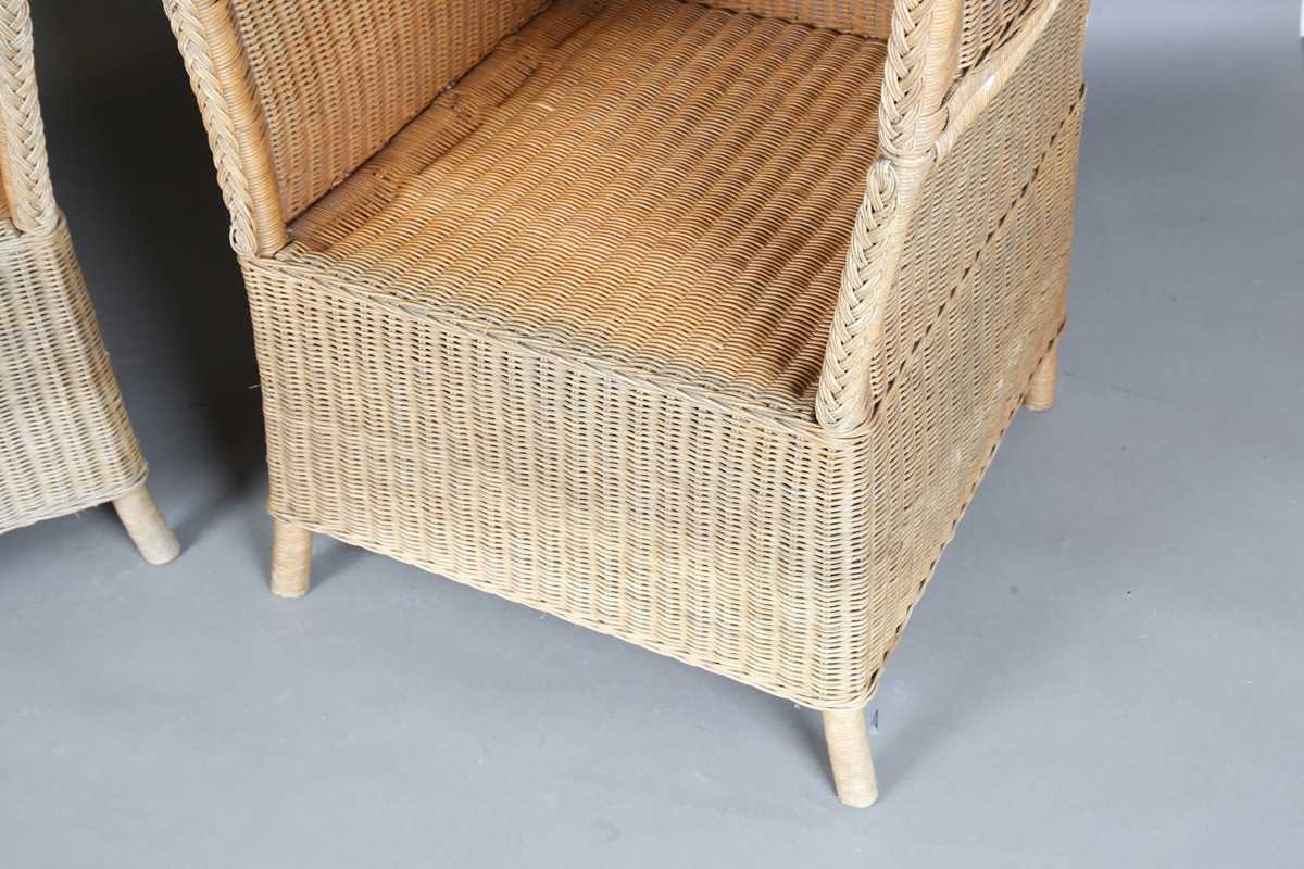 A pair of 20th century woven wicker hooded porters' chairs, height 155cm, width 73cm, depth 69cm. - Image 12 of 21