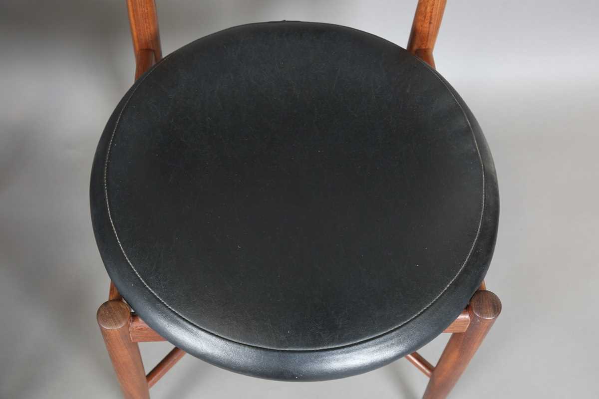 A set of six mid-20th century G-Plan teak framed dining chairs with black leatherette seat and - Image 3 of 12