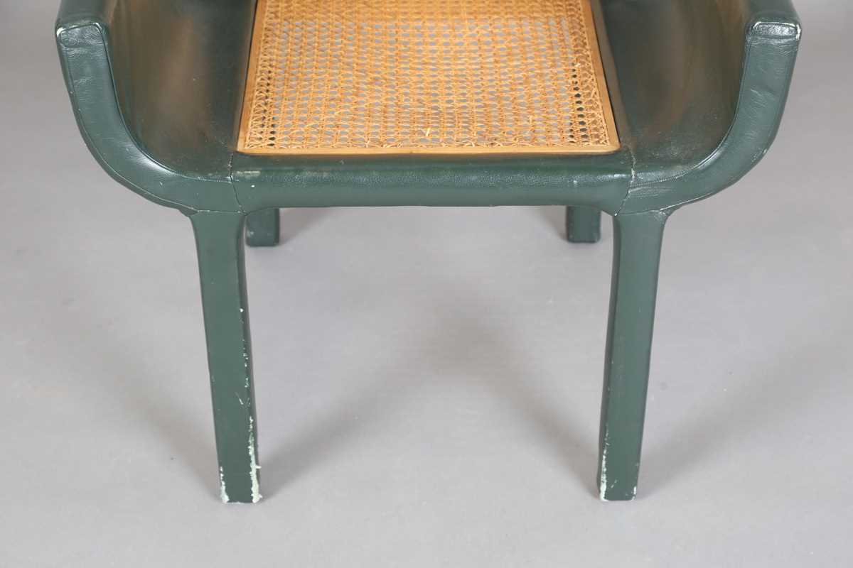 A John Makepeace satinwood and green leather covered armchair with a caned seat and back panel, - Image 5 of 13