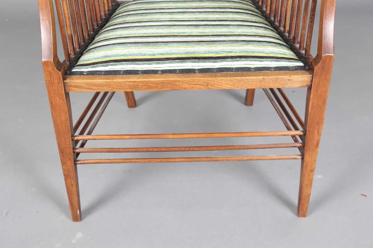 An Edwardian Arts and Crafts mahogany armchair with spindle back and sides, height 115cm, width - Image 6 of 13