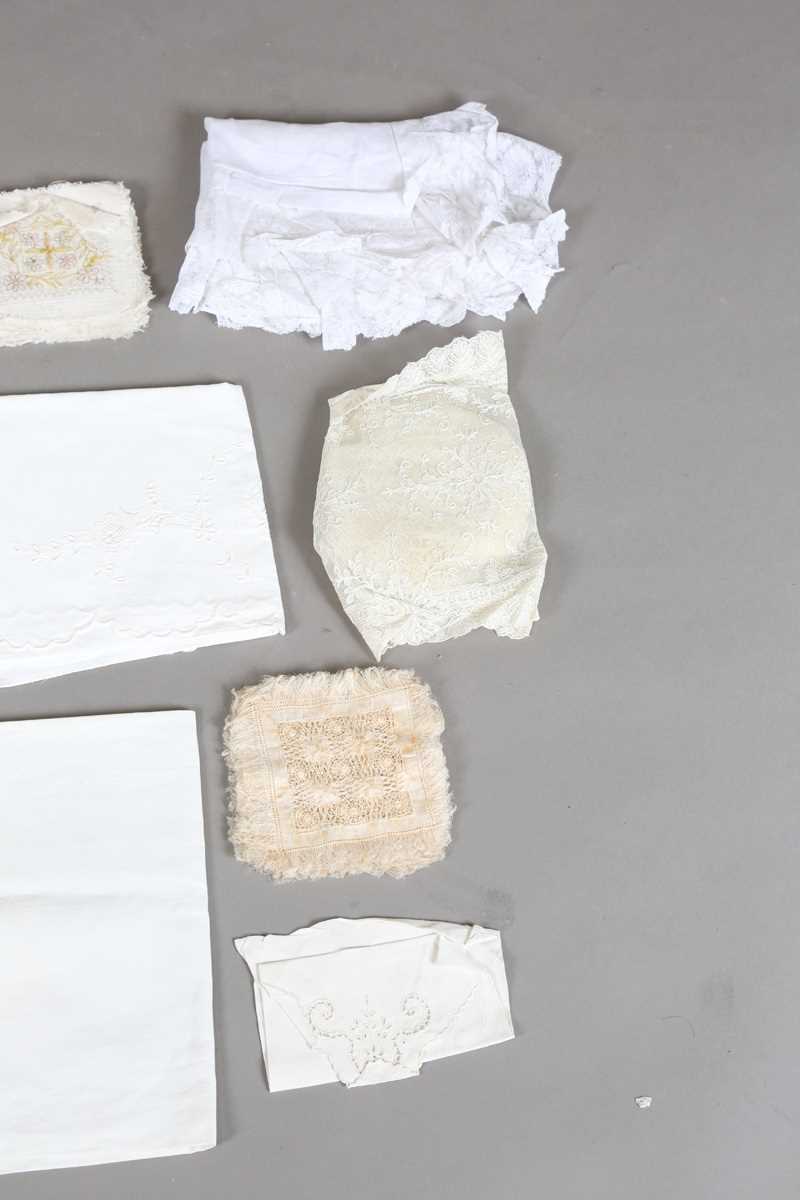 A group of whitework, including a Chinese embroidered table cloth, a similar pillow case, two - Image 5 of 6