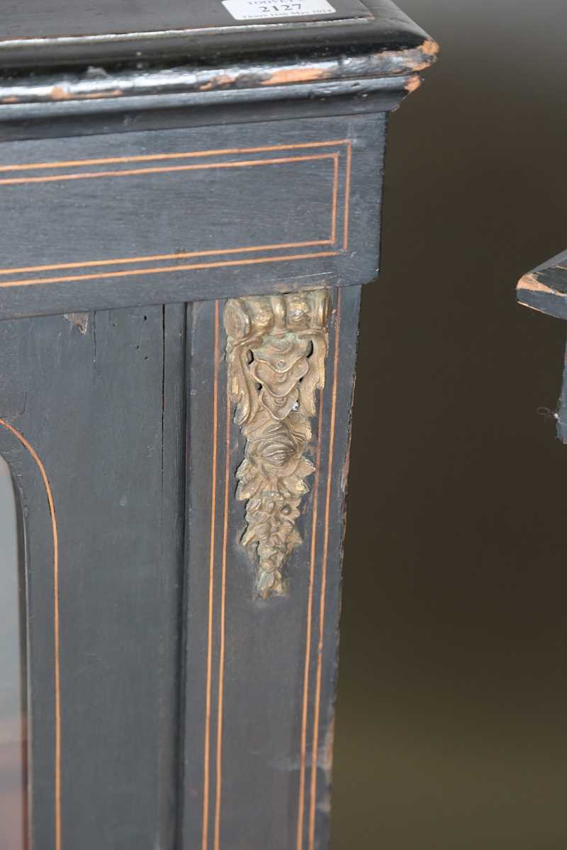 A late Victorian ebonized two-door pier cabinet, height 100cm, width 107cm, depth 31cm, together - Image 4 of 16