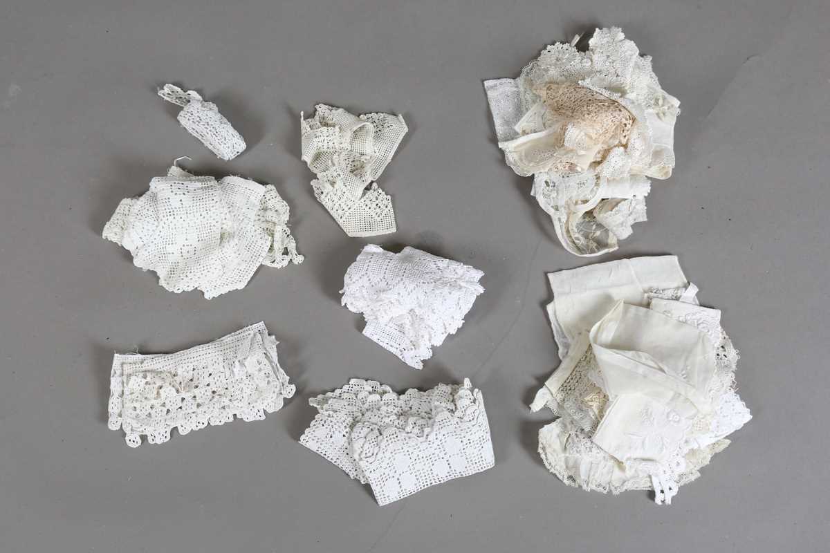 A quantity of whitework and lace, including various pairs of cuffs, flounces, collars and border - Image 11 of 12