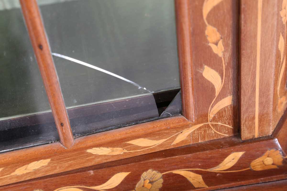 A late 19th century Dutch floral marquetry side cabinet, profusely inlaid with flowers on a mahogany - Image 7 of 16