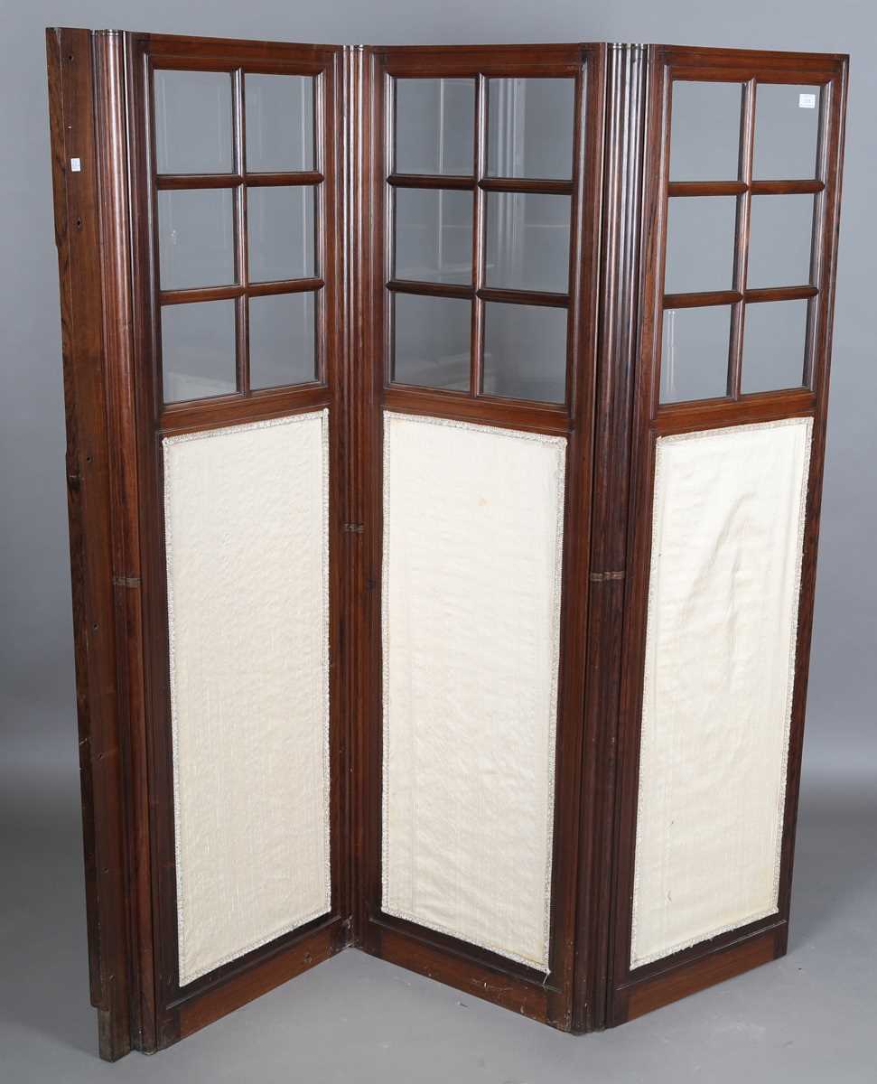 A late 19th century French rosewood three-division draught screen, inset with glass panels and - Bild 4 aus 4