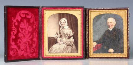 Two Victorian overpainted ambrotype portraits of William Francis Rendell and Mrs W.F. Rendell of