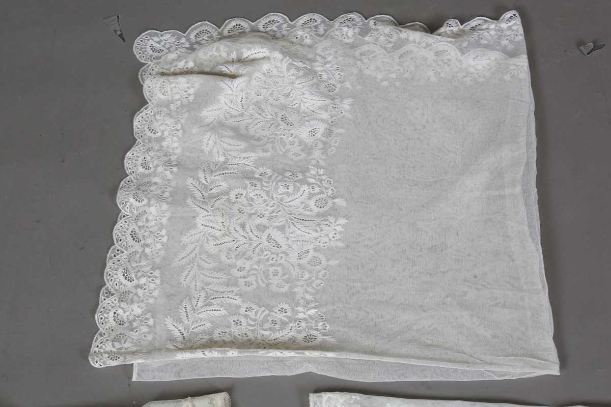 A Limerick lace veil, 103cm x 100cm, a Carrickmacross lace veil, 114cm x 114cm, another lace veil - Image 5 of 9