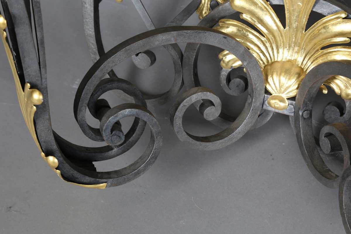 An impressive 20th century black and gilt painted wrought iron console table, the substantial Brèche - Image 8 of 12