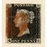 Stamps and postal history in six albums with Great Britain 1840 1d black (3 margins and creased) pre