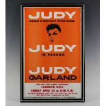 GARLAND. A colour printed poster for a Judy Garland concert at Carnegie Hall, New York, 55cm x 34.