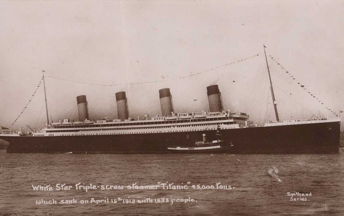 A group of four postcards relating to the Titanic, comprising two memorial song cards and two