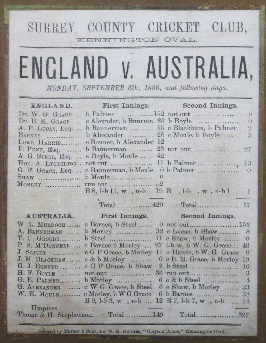 CRICKET. An official silk scorecard for the first test match on English soil, England v Australia, - Image 2 of 5
