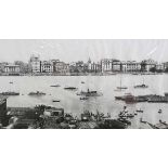 PHOTOGRAPHS. Two black and white photographs depicting panoramas of Shanghai harbour one titled ‘