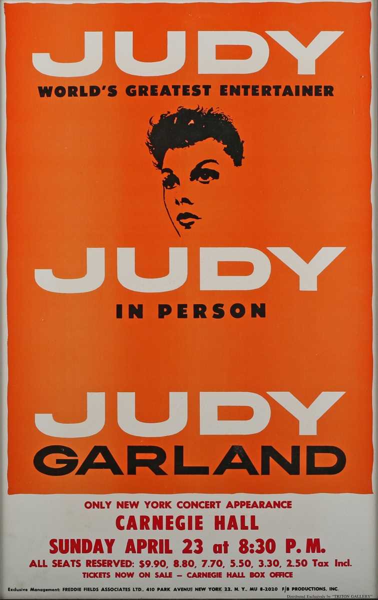 GARLAND. A colour printed poster for a Judy Garland concert at Carnegie Hall, New York, 55cm x 34. - Image 2 of 5