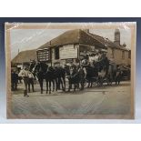 COACHING. An impressive black and white photograph of the Alfred Vanderbilt coach outside The Red