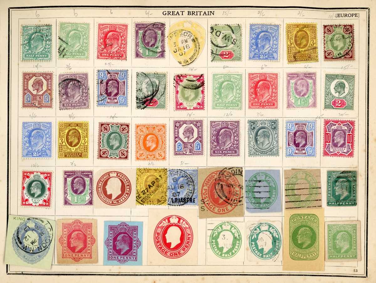 World stamps in early improved album with Great Britain with 1d reds, Edward VII ½d to one shilling,
