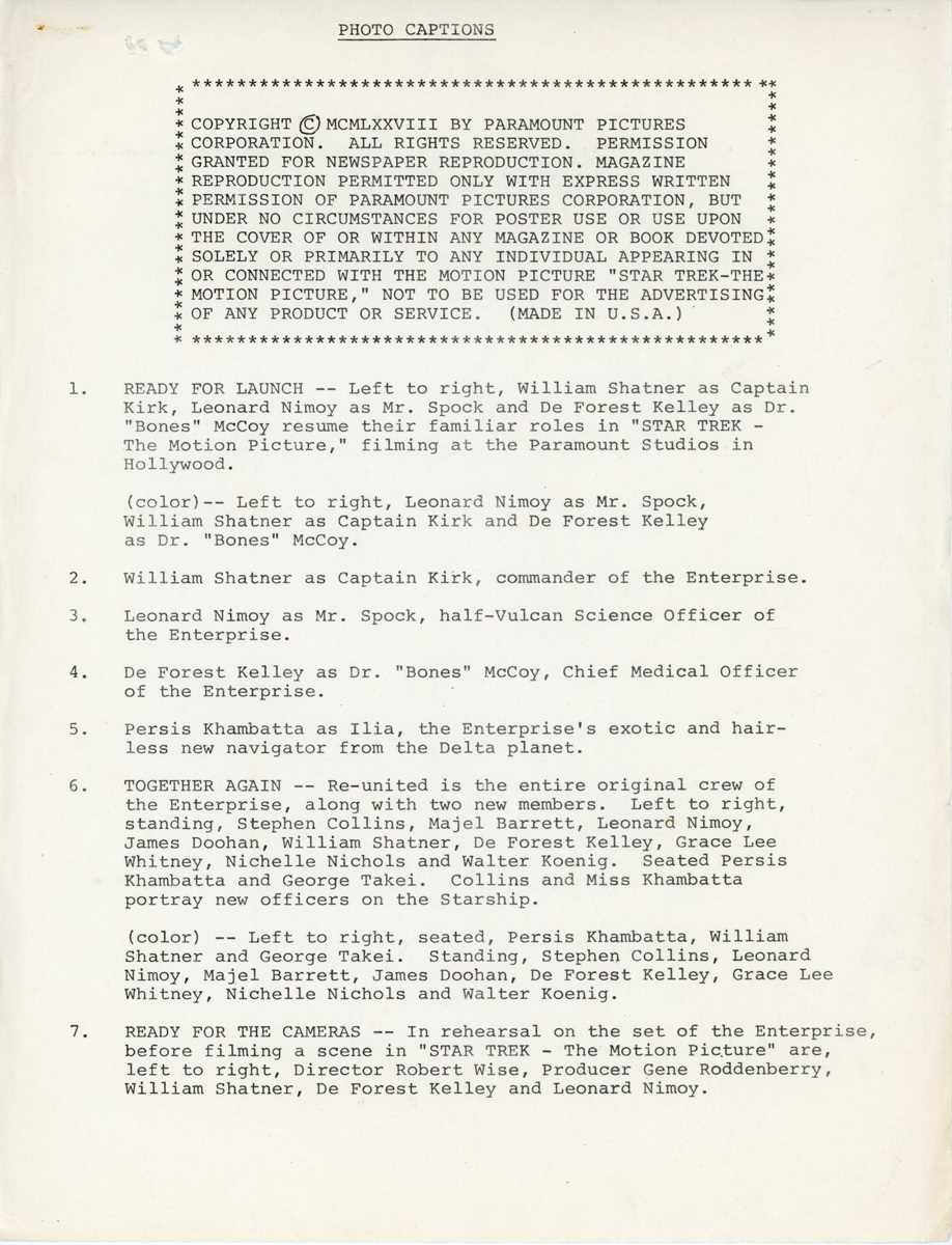 STAR TREK. A folder containing press material for the 1978 Star Trek Motion picture, including seven - Bild 8 aus 11