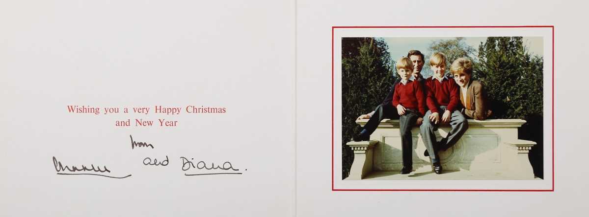 AUTOGRAPH, ROYALTY. A royal Christmas card signed by King Charles III, when prince, and Diana,