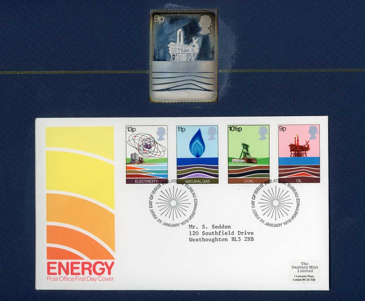 1978 Post Office commemorative stamp album, first day covers with six solid sterling silver stamp