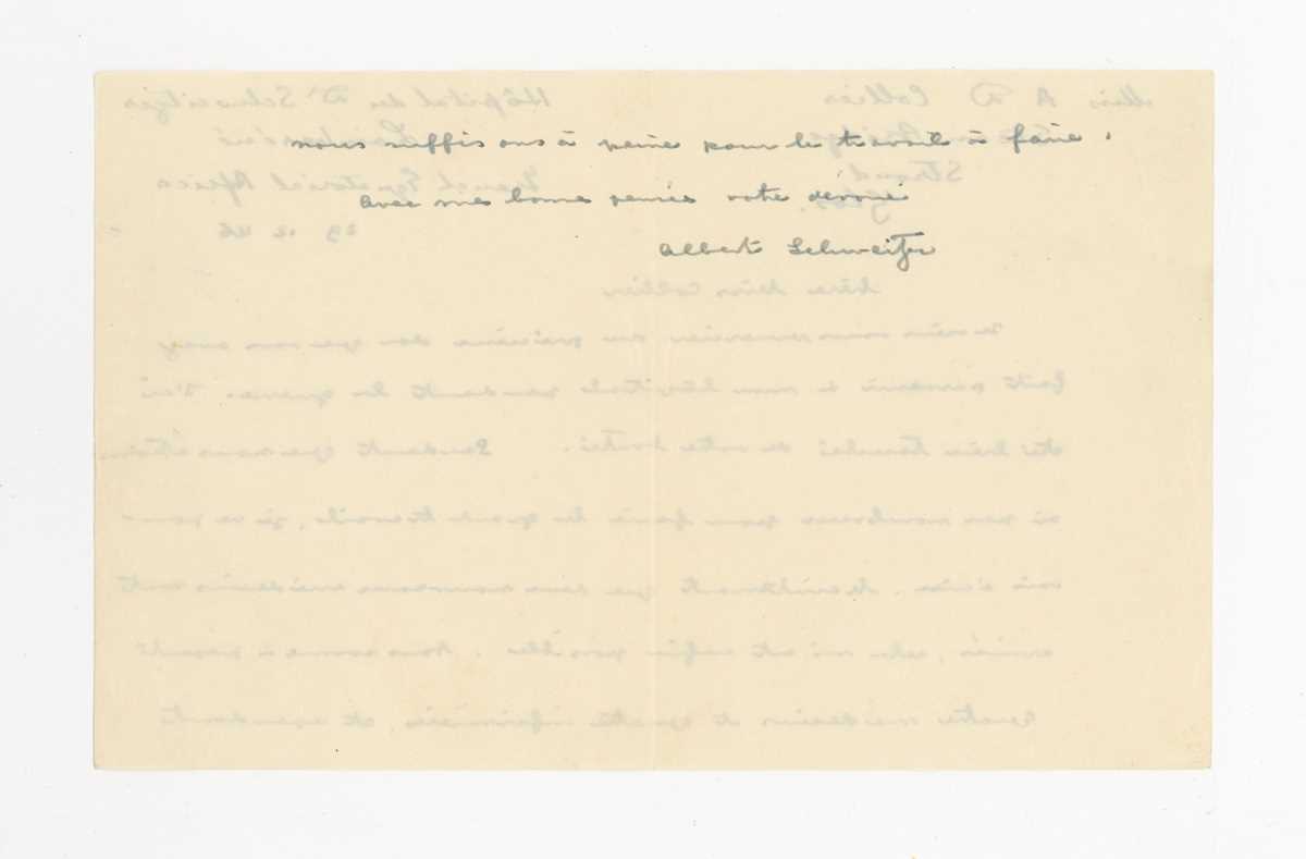 AUTOGRAPH. An autograph letter signed (a.l.s.) by Albert Schweitzer dated 29.12.46, addressed to ‘ - Bild 2 aus 2