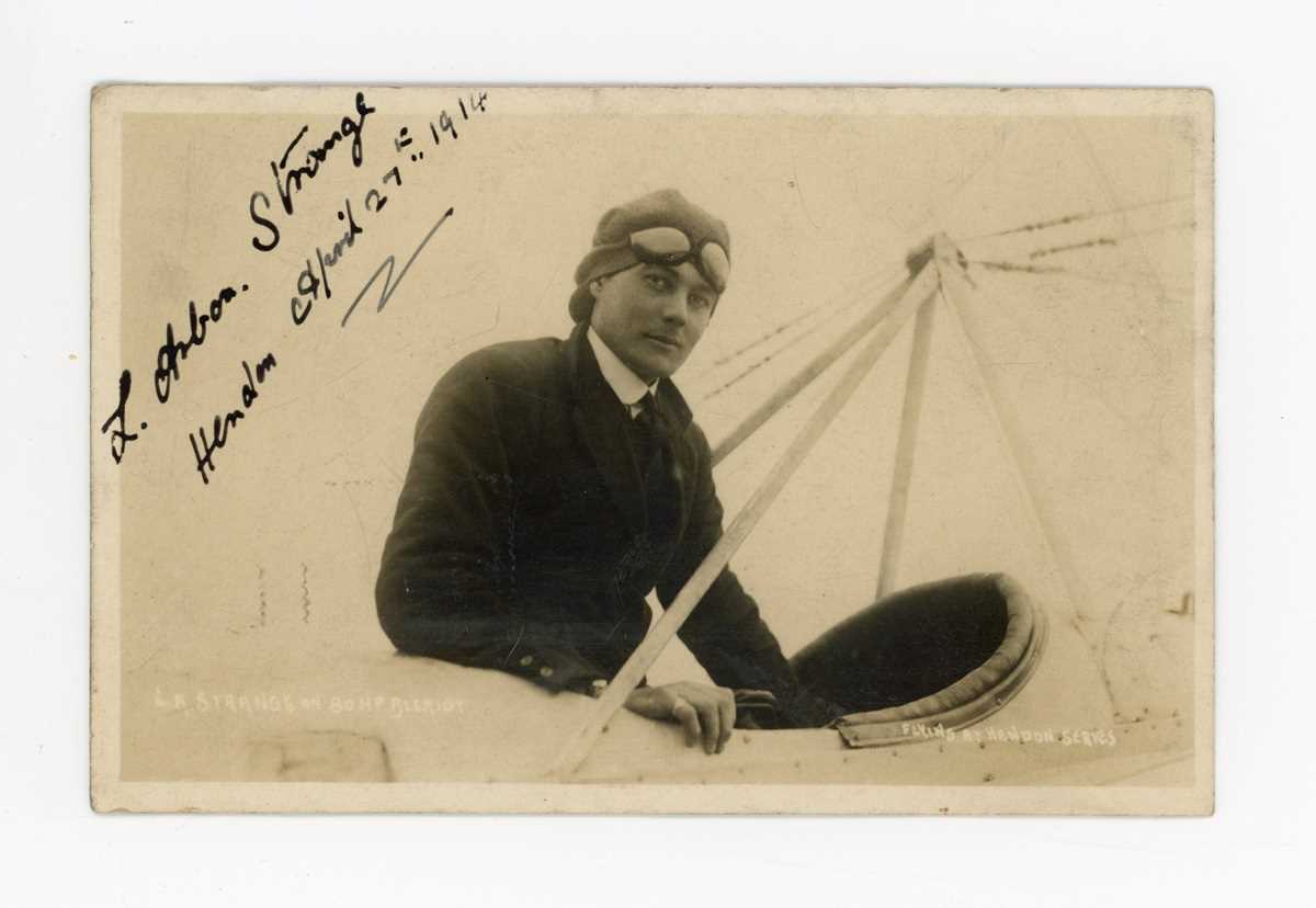 AVIATION. A signed postcard of Louis Arbon Strange, dated ‘Hendon, April 27th 1914’, together with a
