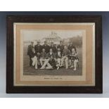CRICKET. A black and white team photograph by Greenway titled ‘Northants C.C. – August 1908’, 28cm x