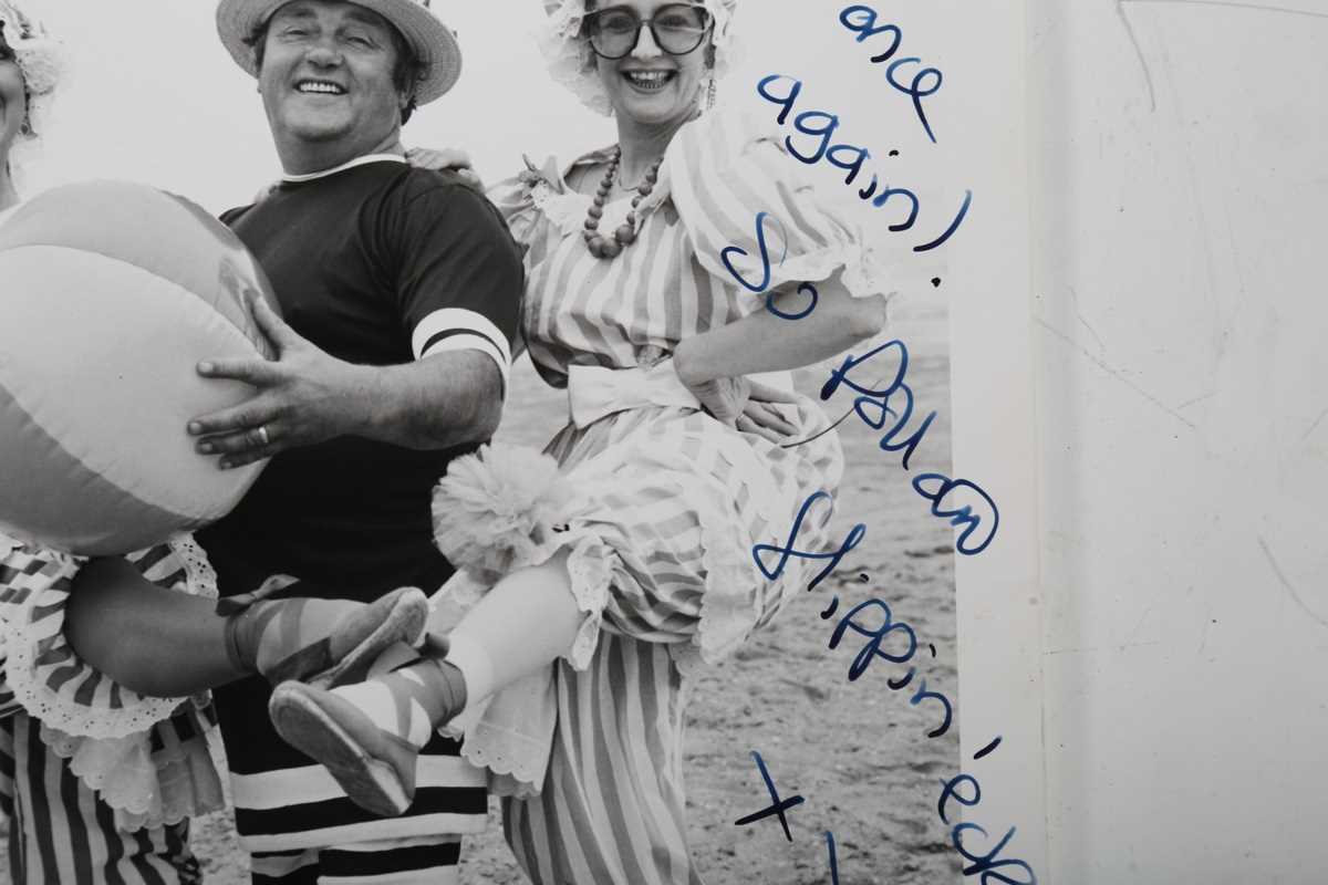 AUTOGRAPH. An autographed black and white oversized photograph signed and inscribed by Les Dawson, - Image 4 of 10