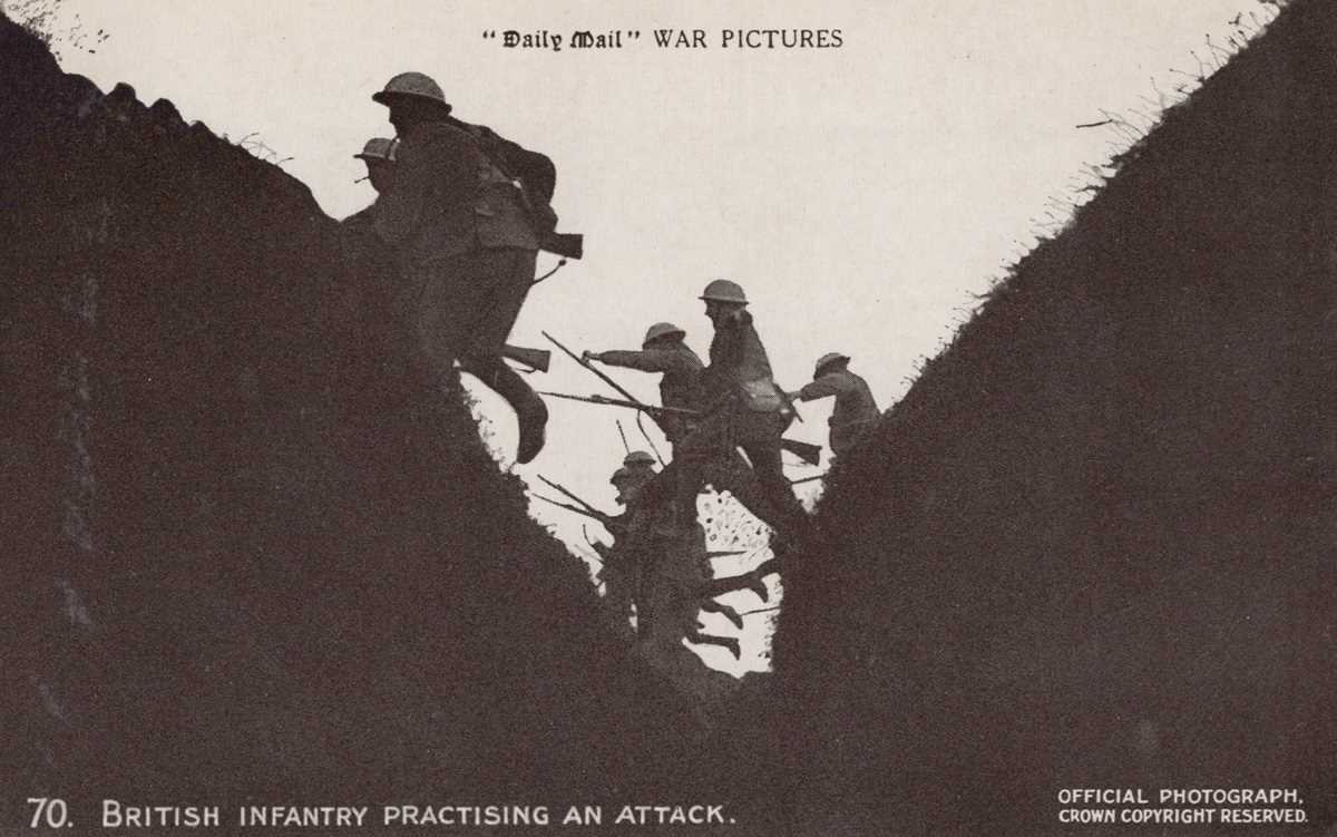 A collection of 31 postcards of the trenches and other scenes in the First World War, including