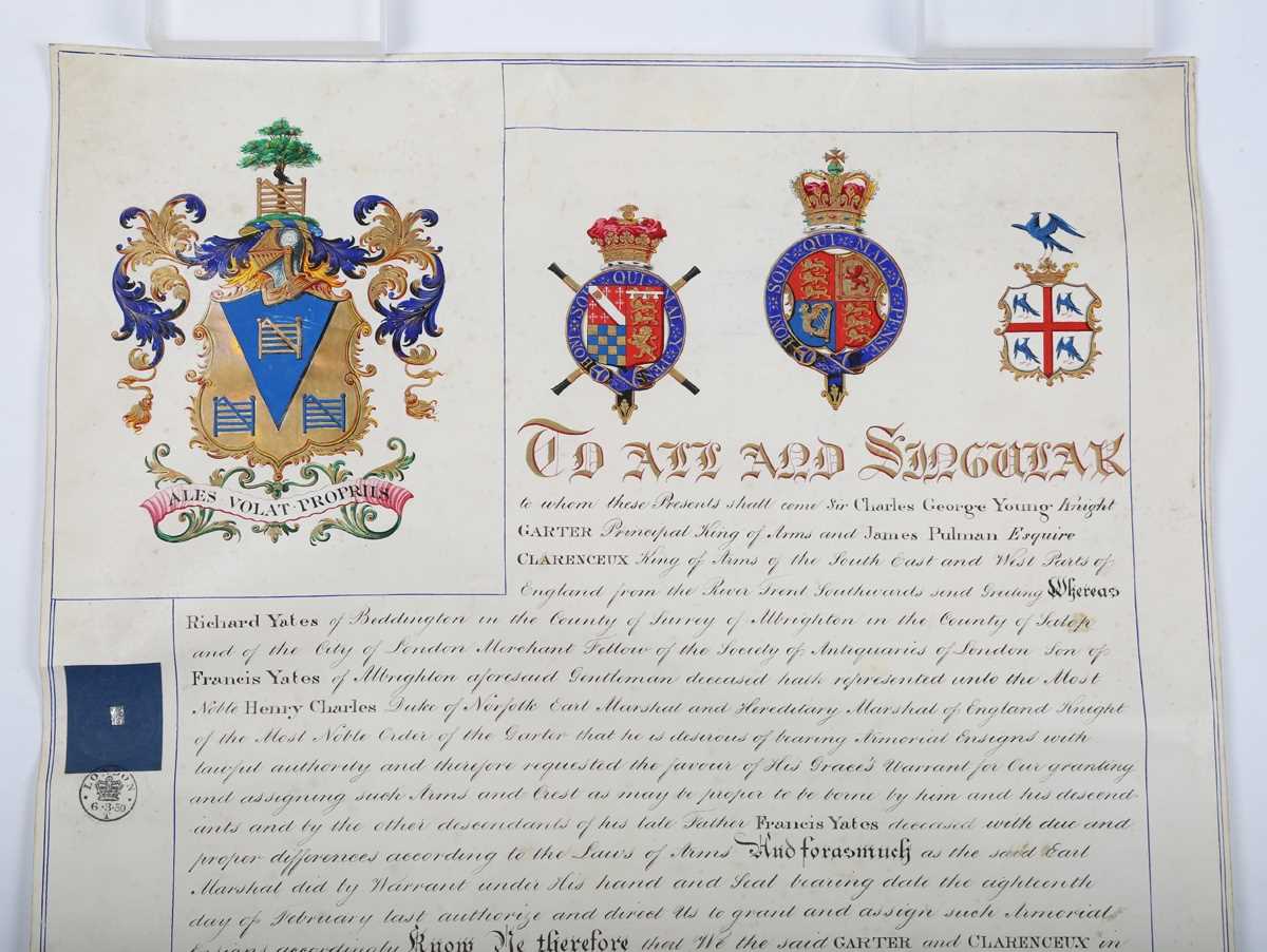 GRANT OF ARMS. A Victorian grant of arms to Henry William Baron Cheylesmoore, with illuminated - Image 10 of 20