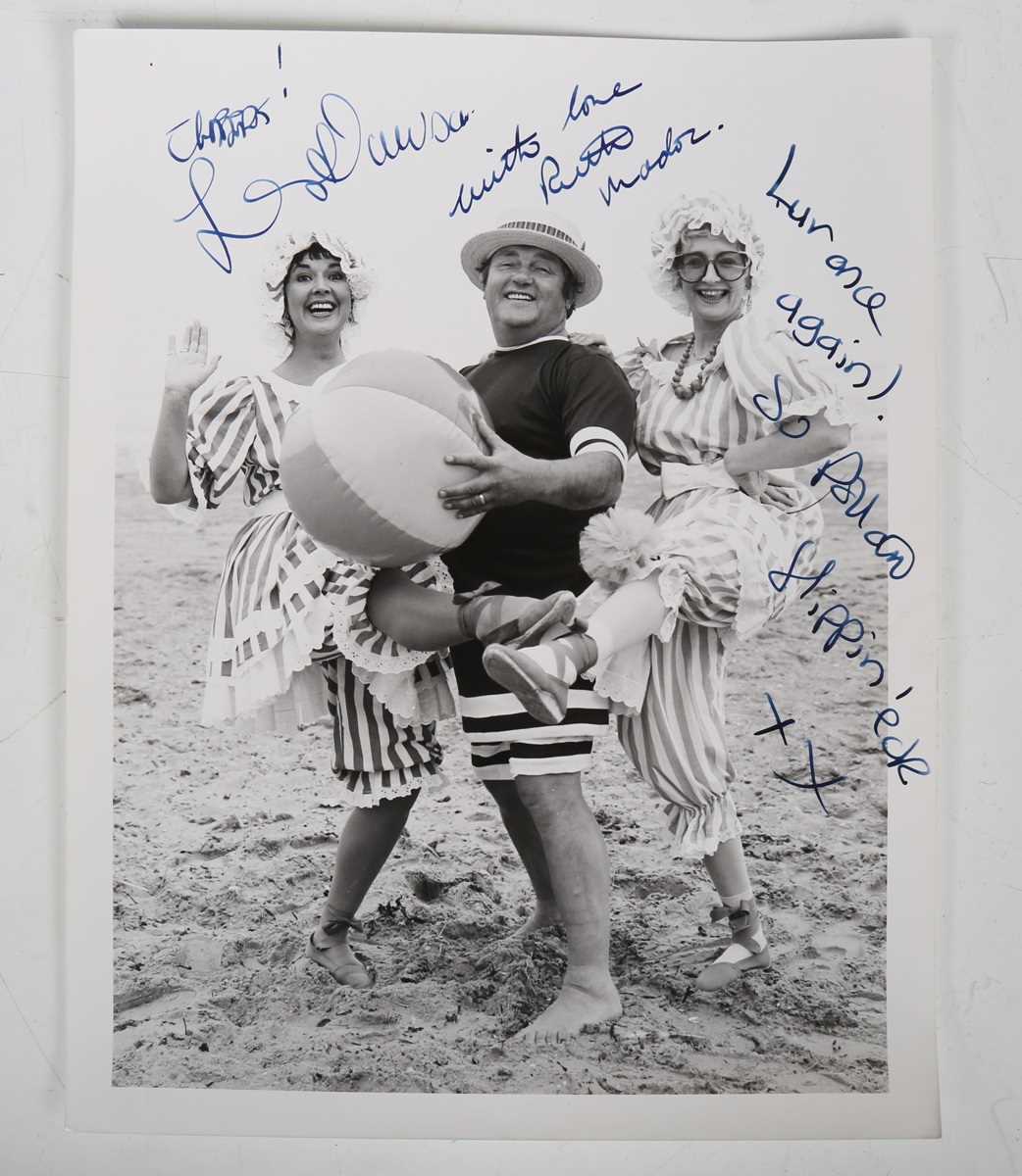 AUTOGRAPH. An autographed black and white oversized photograph signed and inscribed by Les Dawson,