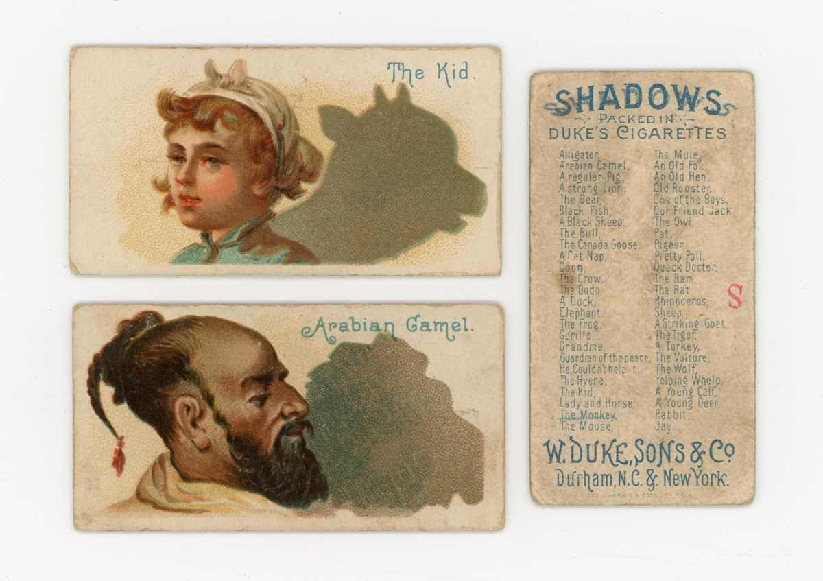 An album containing American and Salmon & Gluckstein cigarette cards, including 34 Dukes ‘