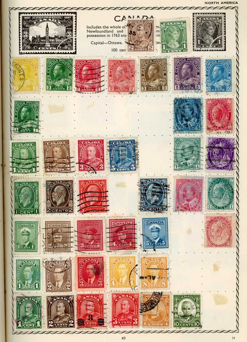 World stamps in Triumph album with Great Britain British Commonwealth, nothing after 1950s.