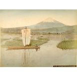 PHOTOGRAPHS. A group of eight albumen-print photographs of Japan, five hand-coloured, mounted on