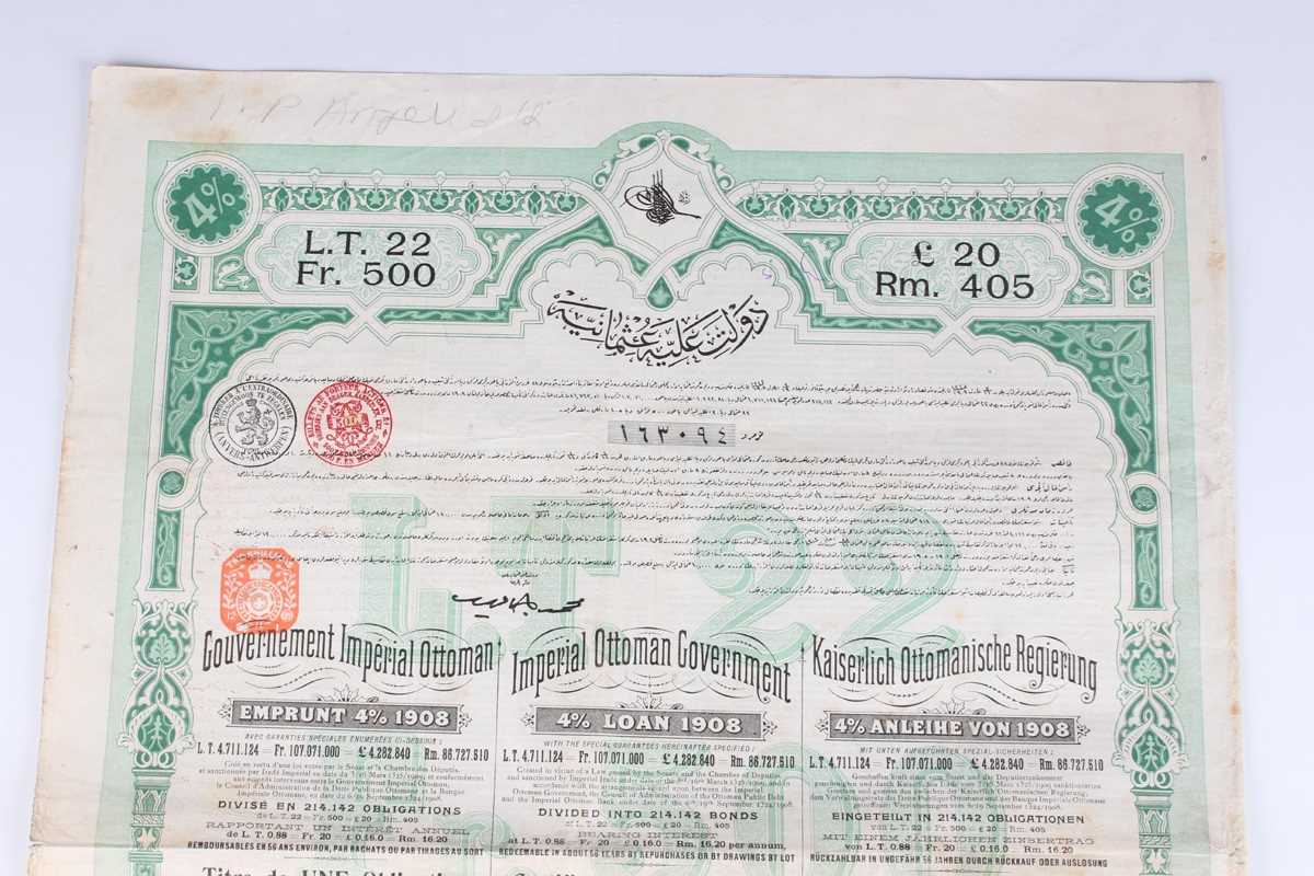 SHARE CERTIFICATES. An Ottoman Railway Company from Smyrna to Aidin £20 share certificate, No. - Image 10 of 43