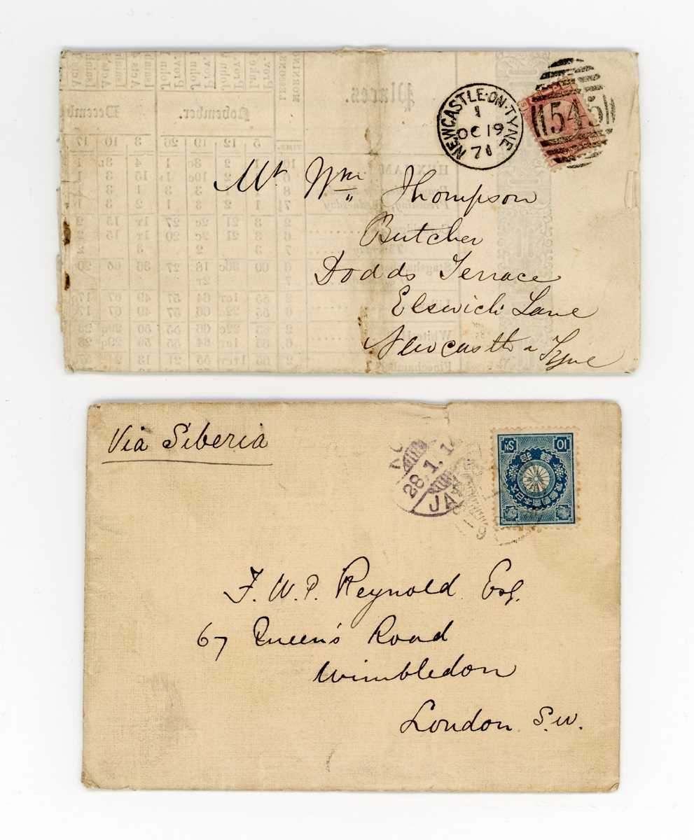 A group of postal history with Great Britain 1d reds, 1871 ½d Plate 6 on wrapper, Japan.
