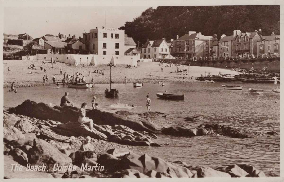 A collection of approximately 51 postcards of the village of Combe Martin in Devon, including