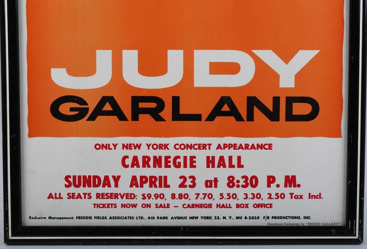 GARLAND. A colour printed poster for a Judy Garland concert at Carnegie Hall, New York, 55cm x 34. - Image 4 of 5