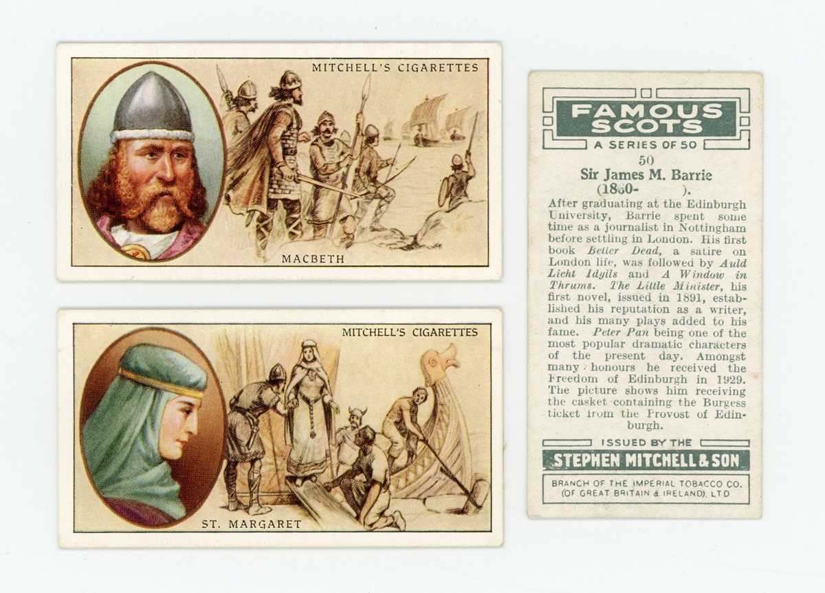 An album containing Stephen Mitchell cigarette cards, including a set of 50 ‘Famous Scots’, a