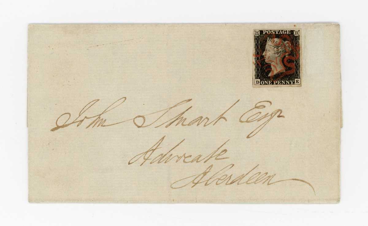 Great Britain Dec. 1840 stamp cover Edinburgh to Aberdeen, with fine four margined 1d black with red