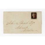 Great Britain Dec. 1840 stamp cover Edinburgh to Aberdeen, with fine four margined 1d black with red