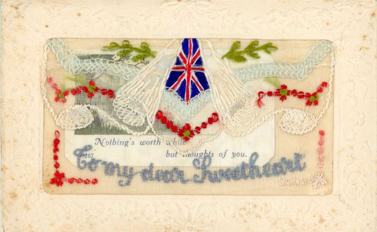 A group of nine First World War embroidered silk greetings postcards including five with - Image 4 of 10